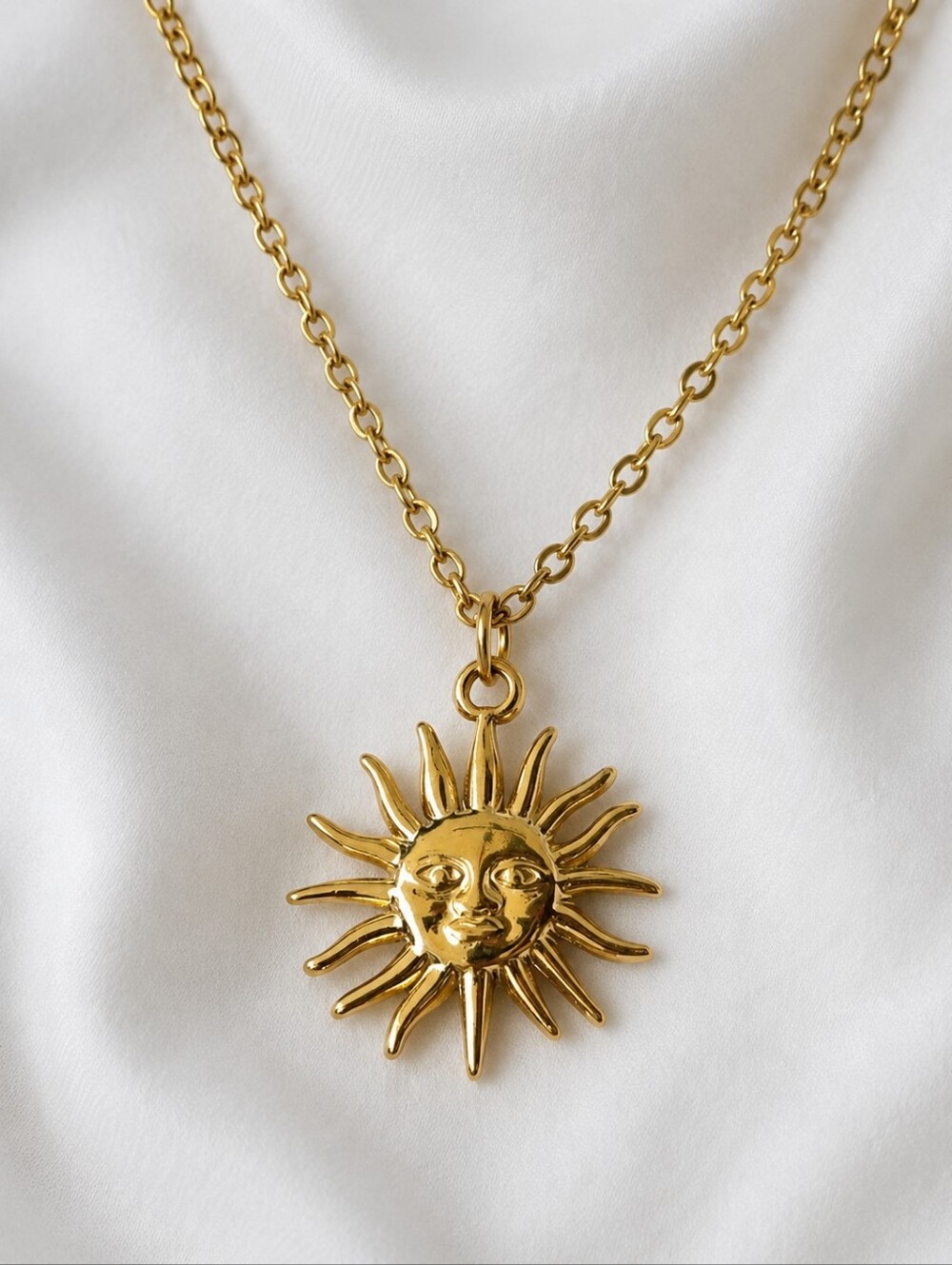 Gold Sun Face Necklace ✨ Celestial Pendant | Dainty Layering Chain